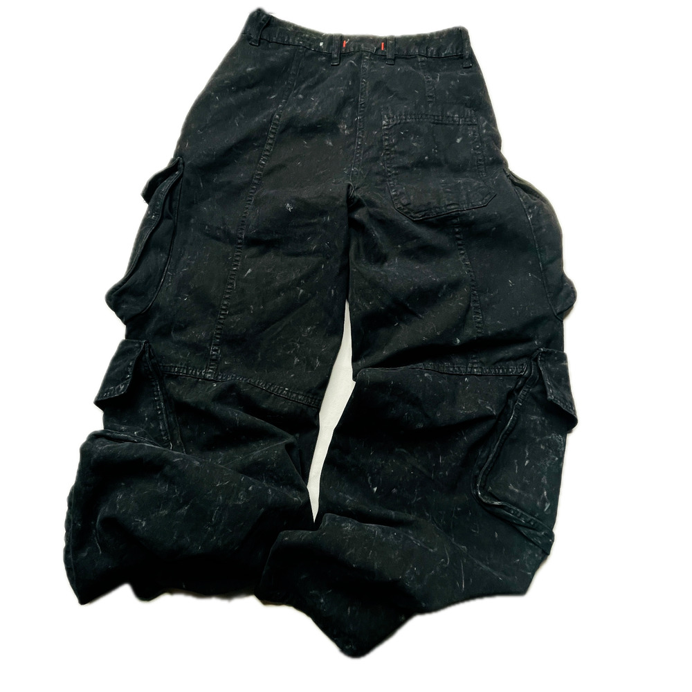 Zara Cargo Pants Womens Wide Leg Black Parachute Utility Y2K Streetwear XS
